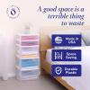 imageHOMZ 5Drawer Storage Cart Clear Plastic Drawers with Casters 1425quot Wide Medium White Frame  Organizing Drawer Containers for Home Bathroom Bedroom Office and ClassroomWhite frame with clear drawer