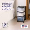 imageHOMZ Drawer Tower 3Tier Clear Plastic Storage Organizer Cart White Frame  HeavyDuty Organizing Drawers for Home Bedroom and Closet OrganizationBlack