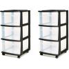 imageHOMZ Drawer Tower 3Tier Clear Plastic Storage Organizer Cart White Frame  HeavyDuty Organizing Drawers for Home Bedroom and Closet OrganizationBlack