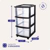 imageHOMZ Drawer Tower 3Tier Clear Plastic Storage Organizer Cart White Frame  HeavyDuty Organizing Drawers for Home Bedroom and Closet OrganizationBlack