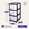 imageHOMZ Drawer Tower 3Tier Clear Plastic Storage Organizer Cart White Frame  HeavyDuty Organizing Drawers for Home Bedroom and Closet OrganizationBlack