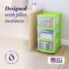 imageHOMZ Drawer Tower 3Tier Clear Plastic Storage Organizer Cart White Frame  HeavyDuty Organizing Drawers for Home Bedroom and Closet OrganizationBold Lime