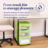 imageHOMZ Drawer Tower 3Tier Clear Plastic Storage Organizer Cart White Frame  HeavyDuty Organizing Drawers for Home Bedroom and Closet OrganizationBold Lime