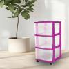 imageHOMZ Drawer Tower 3Tier Clear Plastic Storage Organizer Cart White Frame  HeavyDuty Organizing Drawers for Home Bedroom and Closet OrganizationPurple