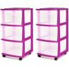 imageHOMZ Drawer Tower 3Tier Clear Plastic Storage Organizer Cart White Frame  HeavyDuty Organizing Drawers for Home Bedroom and Closet OrganizationPurple