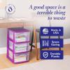 imageHOMZ Drawer Tower 3Tier Clear Plastic Storage Organizer Cart White Frame  HeavyDuty Organizing Drawers for Home Bedroom and Closet OrganizationPurple