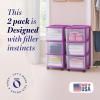imageHOMZ Drawer Tower 3Tier Clear Plastic Storage Organizer Cart White Frame  HeavyDuty Organizing Drawers for Home Bedroom and Closet OrganizationPurple