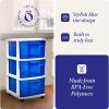 imageHOMZ Drawer Tower 3Tier Clear Plastic Storage Organizer Cart White Frame  HeavyDuty Organizing Drawers for Home Bedroom and Closet OrganizationWhite FrameBlue Drawers