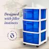 imageHOMZ Drawer Tower 3Tier Clear Plastic Storage Organizer Cart White Frame  HeavyDuty Organizing Drawers for Home Bedroom and Closet OrganizationWhite FrameBlue Drawers