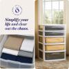 imageHOMZ Drawer Tower 3Tier Wide Clear Plastic Storage Organizer Cart Black Frame  Organizing Containers with Wheels for Home Bathroom Bedroom Office and ClassroomWhite Frame