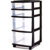 imageHOMZ Drawer Tower 4Tier Clear Plastic Storage Organizer Cart Black Frame  Rolling Drawer Containers with Wheels for Bathroom Bedroom Office and Classroom OrganizationClearBlack
