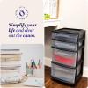 imageHOMZ Drawer Tower 4Tier Clear Plastic Storage Organizer Cart Black Frame  Rolling Drawer Containers with Wheels for Bathroom Bedroom Office and Classroom OrganizationClearBlack