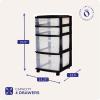 imageHOMZ Drawer Tower 4Tier Clear Plastic Storage Organizer Cart Black Frame  Rolling Drawer Containers with Wheels for Bathroom Bedroom Office and Classroom OrganizationClearBlack