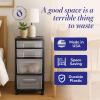 imageHOMZ Drawer Tower 4Tier Clear Plastic Storage Organizer Cart Black Frame  Rolling Drawer Containers with Wheels for Bathroom Bedroom Office and Classroom OrganizationClearBlack