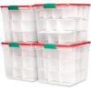 imageHOMZ 2Pack Holiday Tote Clear Plastic Storage Bins wLids ampamp Dividers 112 Quart Red  Stackable Organizing Containers for Christmas Ornament Decorations Gift Wraps and Crafts31 Quart Pack of 4