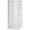 imageHOMZ 5Drawer Storage Cart Clear Plastic Drawers with Casters 1425quot Wide Medium White Frame  Organizing Drawer Containers for Home Bathroom Bedroom Office and ClassroomWhite frame with clear drawer