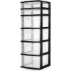 imageHOMZ Drawer Tower 6Tier Clear Plastic Storage Organizer Cart Black Frame  HeavyDuty Organizing Drawers for Home Bedroom and Closet OrganizationBlack