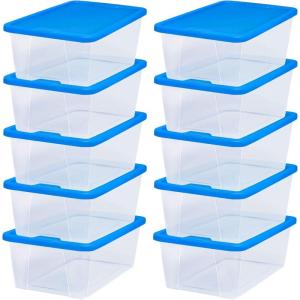 imageHOMZ 10Pack Snaplock Small Clear Plastic Storage Organizer Bins wLids 6 Quart Gray  Stackable Container Boxes for Bedroom Bathroom Garage and Office OrganizationBlue Lid