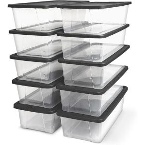 imageHOMZ 10Pack Snaplock Small Clear Plastic Storage Organizer Bins wLids 6 Quart Gray  Stackable Container Boxes for Bedroom Bathroom Garage and Office OrganizationGray Lid