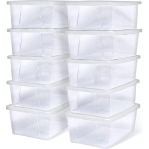 imageHOMZ 10Pack Snaplock Small Clear Plastic Storage Organizer Bins wLids 6 Quart Gray  Stackable Container Boxes for Bedroom Bathroom Garage and Office OrganizationWhite Lid