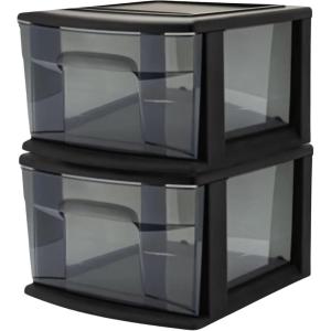 imageHOMZ 2Pack 1Drawer Storage Cart Clear Plastic Container 1425quot Wide Medium Black Frame  Organizing Drawer Containers for Home Bathroom Bedroom Office and ClassroomBlack frame with smoke tint drawers