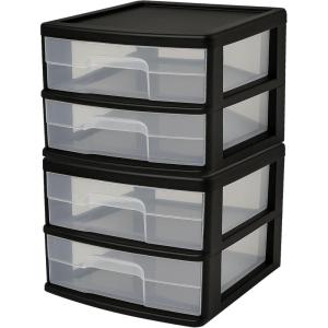 imageHOMZ 2Pack Drawer Storage Cart 2Tier Wide Clear Plastic Organizer Black Frame  Organizing Containers for Home Office Bathroom Bedroom and ClassroomBlack frame with clear drawers