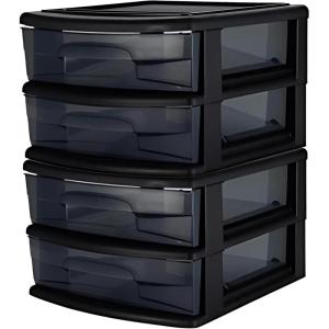 imageHOMZ 2Pack Drawer Storage Cart 2Tier Wide Clear Plastic Organizer Black Frame  Organizing Containers for Home Office Bathroom Bedroom and ClassroomBlack frame with smoke tint drawers