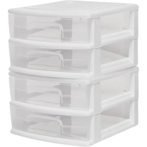 imageHOMZ 2Pack Drawer Storage Cart 2Tier Wide Clear Plastic Organizer Black Frame  Organizing Containers for Home Office Bathroom Bedroom and ClassroomWhite frame with clear drawers