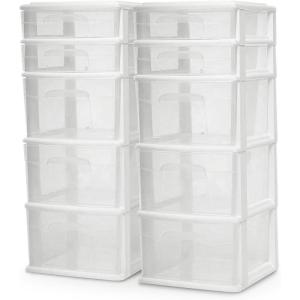 imageHOMZ 2Pack Drawer Tower 5Tier Clear Plastic Storage Organizer Unit Black Frame  MultiPurpose Container Drawers for Bedroom Bathroom and Office OrganizationWhite