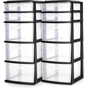 imageHOMZ 2Pack Drawer Tower 5Tier Clear Plastic Storage Organizer Unit Black Frame  MultiPurpose Container Drawers for Bedroom Bathroom and Office OrganizationBlack