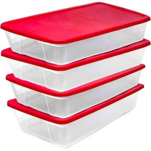 imageHOMZ 2Pack Holiday Tote Clear Plastic Storage Organizer Bins with Lids 41 Quart Red  Stackable Organizing Containers for Christmas Ornament Decorations Gift Wraps and Crafts4 Pack
