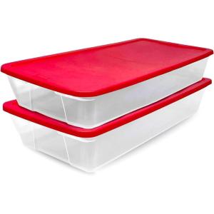 imageHOMZ 2Pack Holiday Tote Clear Plastic Storage Organizer Bins with Lids 41 Quart Red  Stackable Organizing Containers for Christmas Ornament Decorations Gift Wraps and Crafts2 Pack