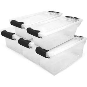 imageHOMZ 2Pack Latching Lid Large Clear Plastic Storage Bins with Lids 66 Quart Blue Latch  Stackable Container Boxes for Home Bathroom and Office OrganizationGray