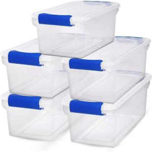 imageHOMZ 2Pack Latching Lid Large Clear Plastic Storage Bins with Lids 66 Quart Blue Latch  Stackable Container Boxes for Home Bathroom and Office OrganizationBlue