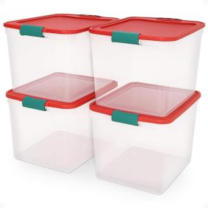 imageHOMZ 2Pack Latching Lid Large Clear Plastic Storage Bins with Lids 66 Quart Blue Latch  Stackable Container Boxes for Home Bathroom and Office OrganizationRed