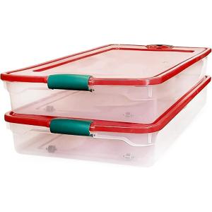 imageHOMZ 2Pack Under Bed Storage Clear Plastic Containers with Lids 60 Quart Gray Latch  Stackable Underbed Organizer Bins for Shoes Bags Clothes and TowelsClear