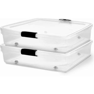 imageHOMZ 2Pack Under Bed Storage Clear Plastic Containers with Lids 60 Quart Gray Latch  Stackable Underbed Organizer Bins for Shoes Bags Clothes and TowelsGrey