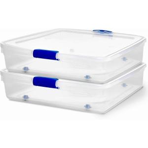 imageHOMZ 2Pack Under Bed Storage Clear Plastic Containers with Lids 60 Quart Gray Latch  Stackable Underbed Organizer Bins for Shoes Bags Clothes and TowelsBlue