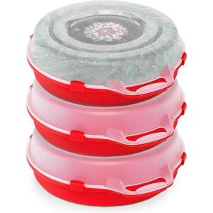imageHOMZ 3Pack Seasonal Holiday Decorative Wreath Storage Organizer 24 Inch Red ampamp Clear  Round Plastic Christmas Decoration Holder for Wreaths and Garlands w 4Way Latches BuiltIn HandleRed