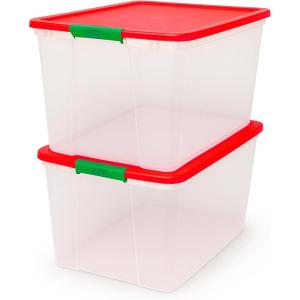 imageHOMZ 6Pack Holiday Tote Plastic Storage Organizer Bins with Lids 64 Quart ClearRed  Stackable Organizing Containers for Home Garage and Office64 Quart  235 x 16125 x 135