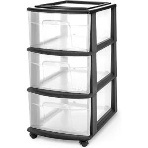 imageHOMZ Drawer Tower 3Tier Clear Plastic Storage Organizer Cart White Frame  HeavyDuty Organizing Drawers for Home Bedroom and Closet OrganizationBlack