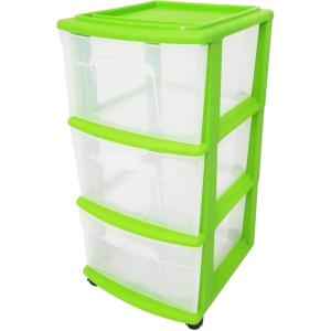 imageHOMZ Drawer Tower 3Tier Clear Plastic Storage Organizer Cart White Frame  HeavyDuty Organizing Drawers for Home Bedroom and Closet OrganizationBold Lime