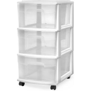 imageHOMZ Drawer Tower 3Tier Clear Plastic Storage Organizer Cart White Frame  HeavyDuty Organizing Drawers for Home Bedroom and Closet OrganizationWhite