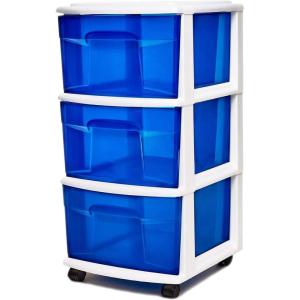 imageHOMZ Drawer Tower 3Tier Clear Plastic Storage Organizer Cart White Frame  HeavyDuty Organizing Drawers for Home Bedroom and Closet OrganizationWhite FrameBlue Drawers