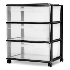 imageHOMZ Drawer Tower 3Tier Wide Clear Plastic Storage Organizer Cart Black Frame  Organizing Containers with Wheels for Home Bathroom Bedroom Office and ClassroomBlack Frame