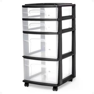 imageHOMZ Drawer Tower 4Tier Clear Plastic Storage Organizer Cart Black Frame  Rolling Drawer Containers with Wheels for Bathroom Bedroom Office and Classroom OrganizationClearBlack