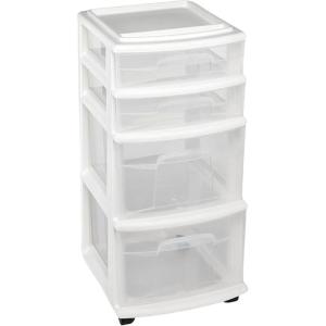 imageHOMZ Drawer Tower 4Tier Clear Plastic Storage Organizer Cart Black Frame  Rolling Drawer Containers with Wheels for Bathroom Bedroom Office and Classroom OrganizationWhite