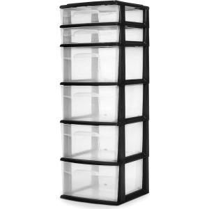 imageHOMZ Drawer Tower 6Tier Clear Plastic Storage Organizer Cart Black Frame  HeavyDuty Organizing Drawers for Home Bedroom and Closet OrganizationBlack