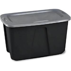 imageHomz 6630BKTS06 32 Gallon Durable Molded Plastic Garage Garden Kitchen Bedroom Storage Bin wLid BlackGray