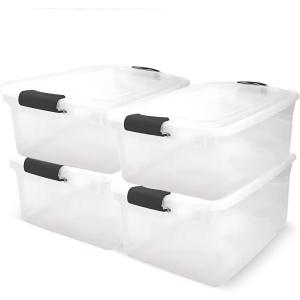 imageHOMZ 4Pack Secure Latch Clear Plastic Storage Organizer Bins 64 Quart Gray Latches  Stackable Container Boxes for Bedroom Bathroom Garage and Office Organization